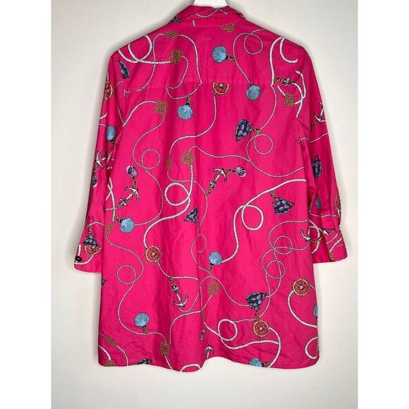 Tyler Boe Cotton Sailboat Shell Rope Pink Button Down Top Size M - Picture 8 of 11